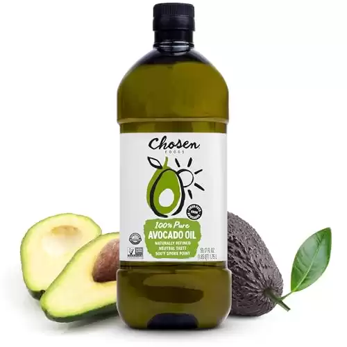 Chosen Foods 100% Pure Avocado Oil for Cooking – Made With Good Fats from Avocados, Naturally Refined, Never Adulterated, High Smoke Point, Non-GMO, Soy-Free, Canola Oil-Free, Gluten-Free, Paleo...