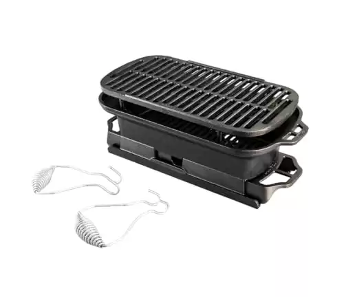 Lodge Pre-Seasoned Cast Iron Grill - Easily Adjustable Airflow Grill - 19.5 Inch Sportsman's Pro Grill