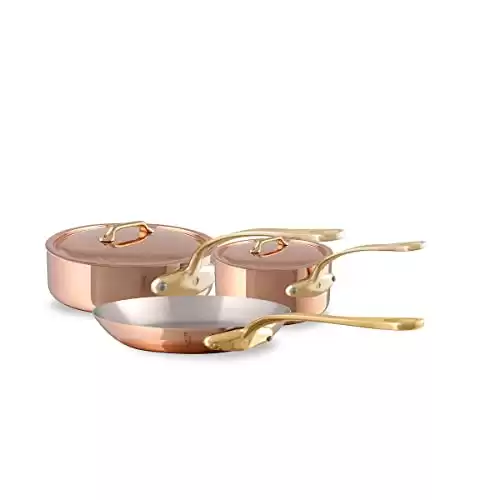 Mauviel M'Heritage 200 B 2mm Polished Copper & Stainless Steel 5-Piece Cookware Set With Brass Handles, Made In France