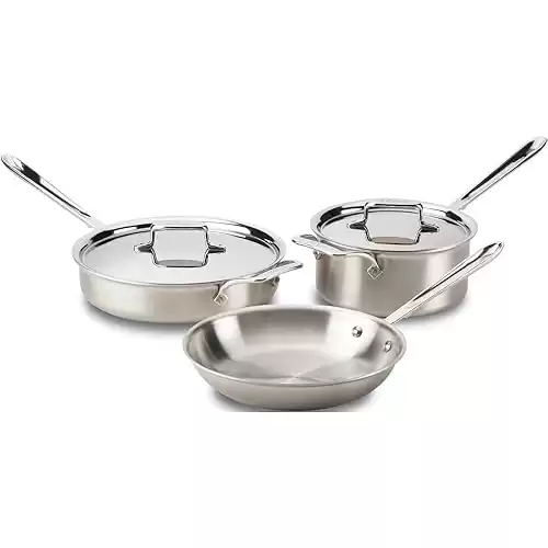 All-Clad D5 5-Ply Stainless Steel Cookware Set 5 Piece Induction Oven Broiler Safe 600F Pots and Pans Silver